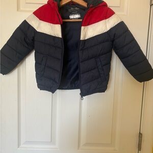 Kids Puffer Jacket with Hood - Navy, Red & White
